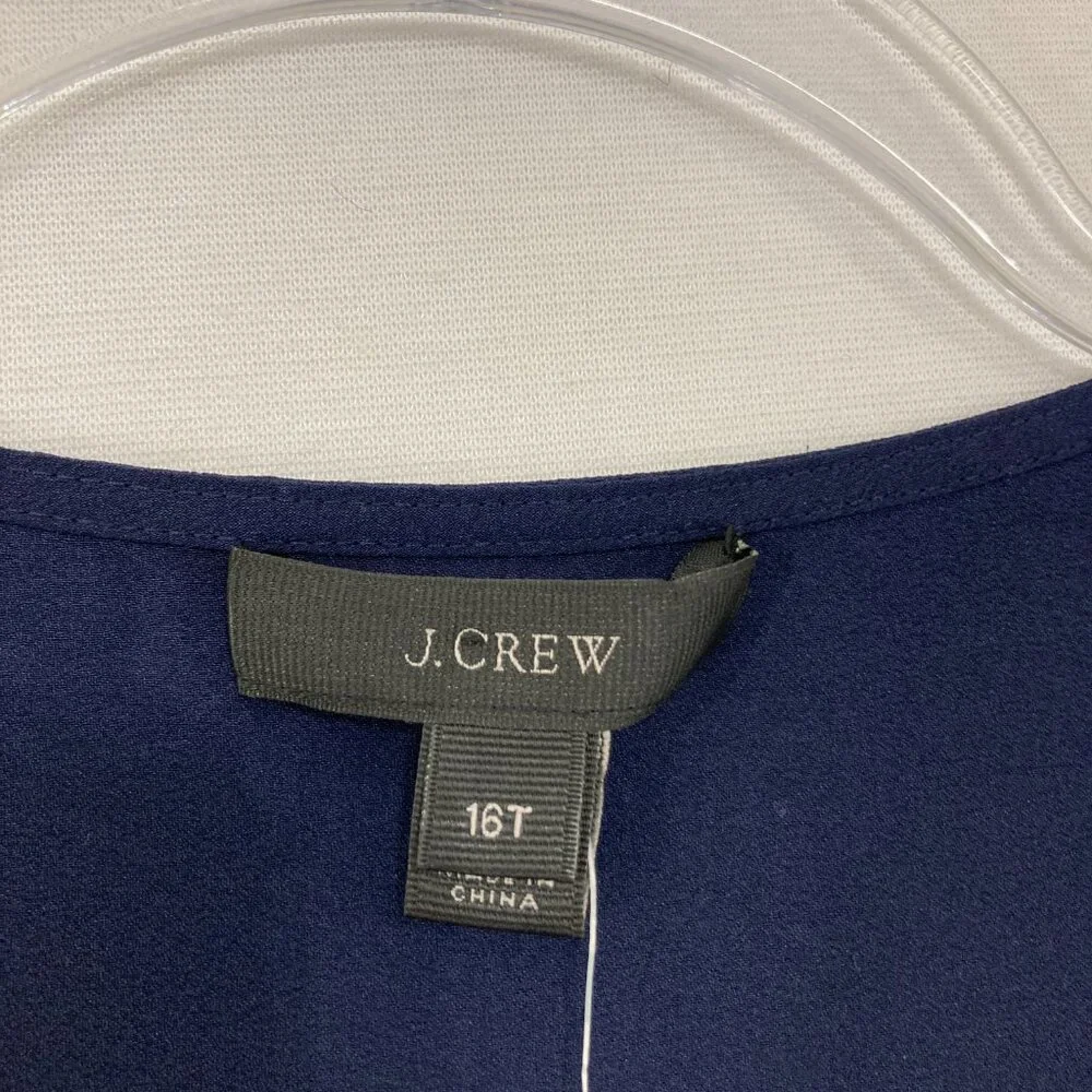 New J. Crew‎ size 16 Tall Navy Keyhole Grosgrain Ribbon Preppy Blouse Office - Picture 3 of 12